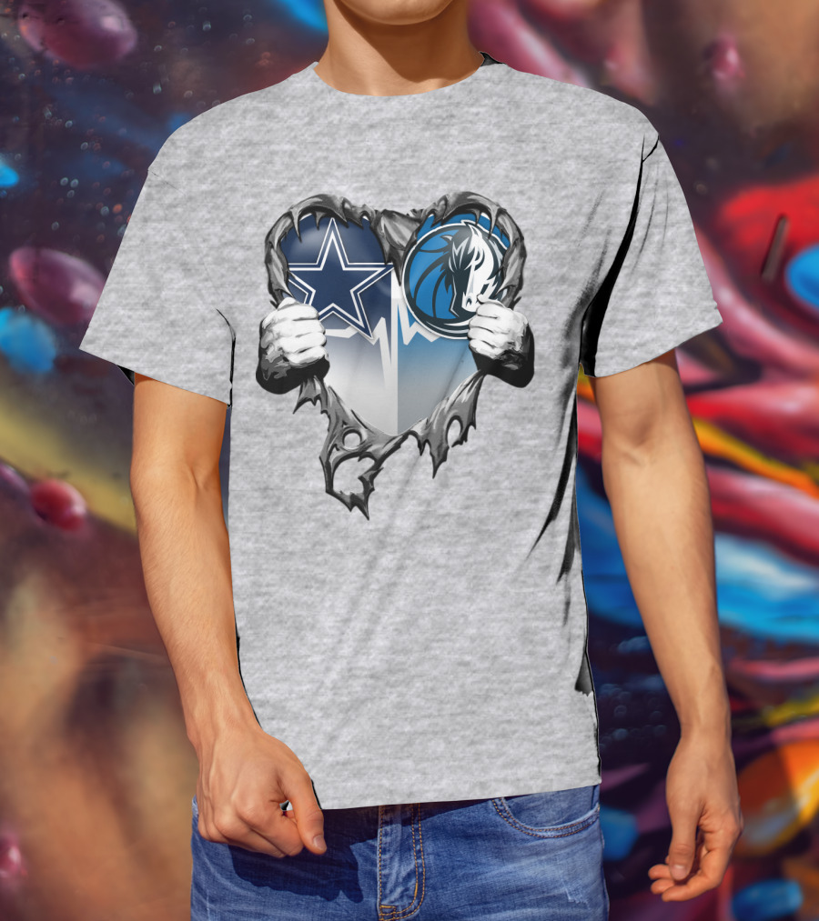 Dallas Cowboys And Mavericks Heart Logo Fusion T-Shirt