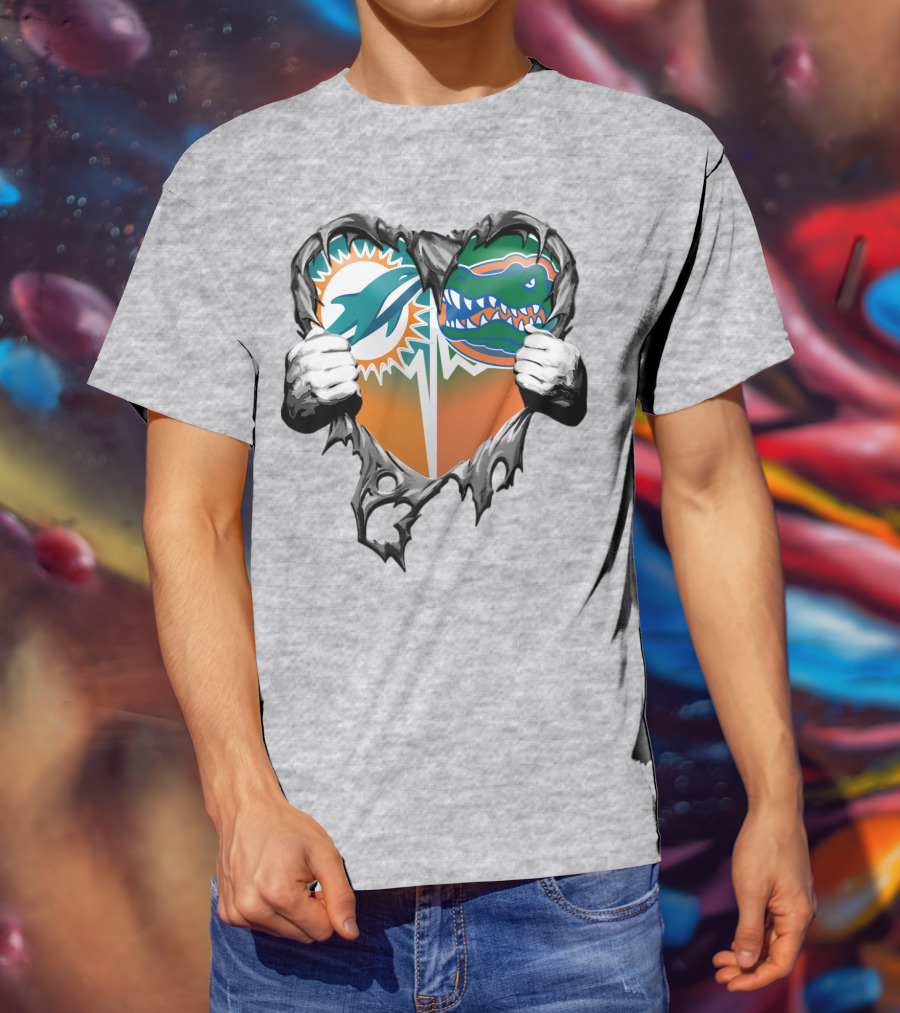 Miami Dolphins Florida Gators Heart Design Xatt048 T-Shirt
