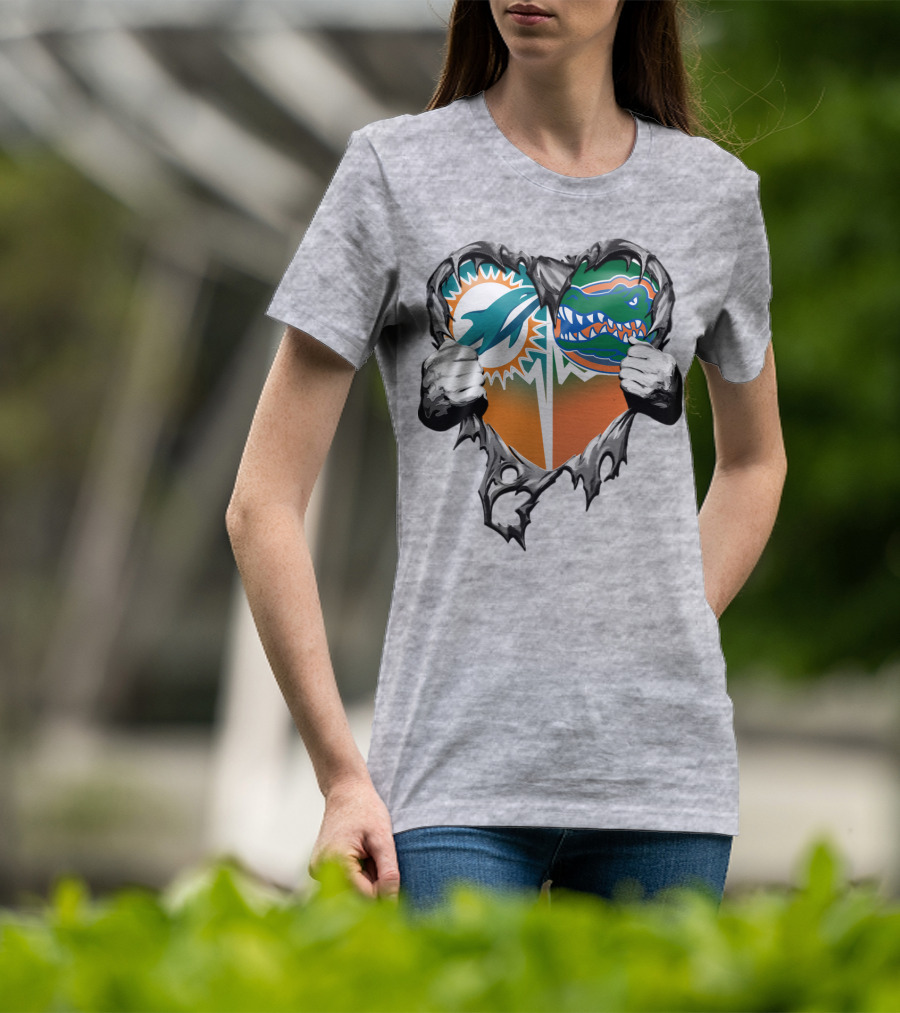Miami Dolphins Florida Gators Heart Design Xatt048 T-Shirt