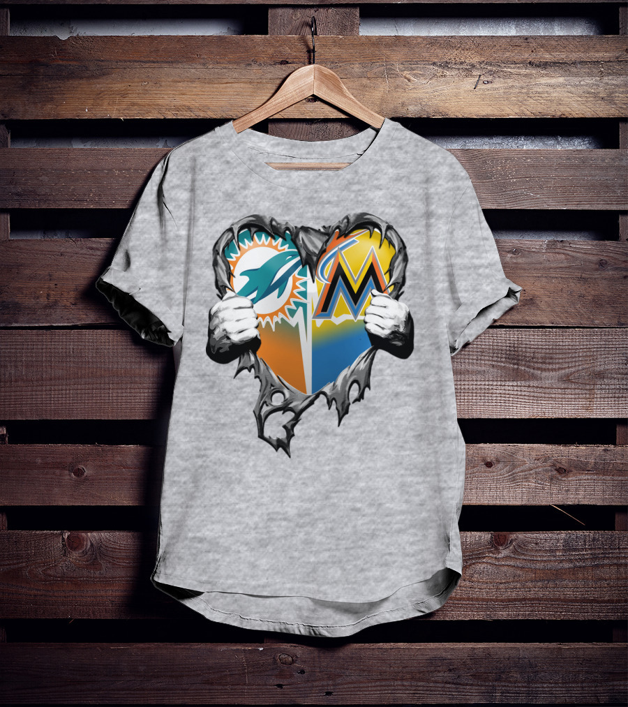 Miami Dolphins Miami Marlins Heart T-Shirt