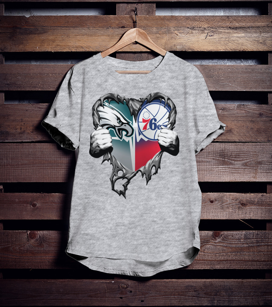 Philadelphia Eagles And 76ers Heart T-Shirt