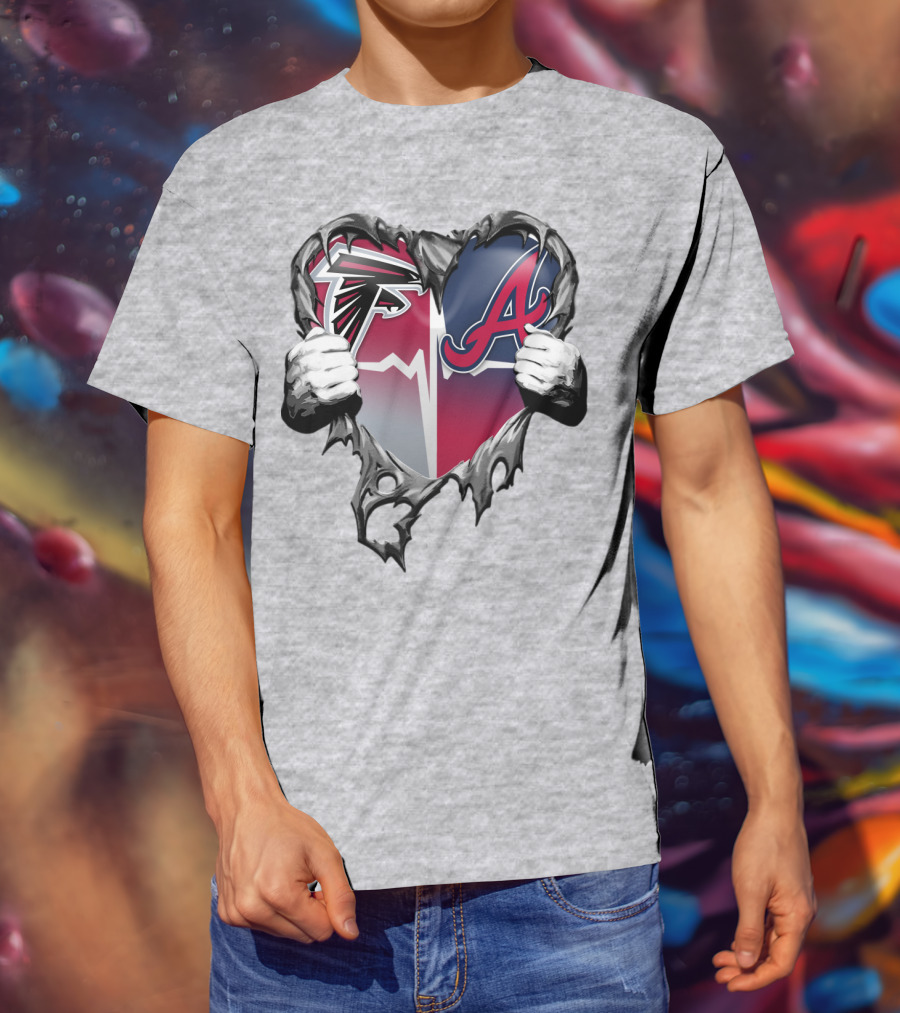 Falcons Braves Heart Design With Ripped Effect And Hands T-Shirt
