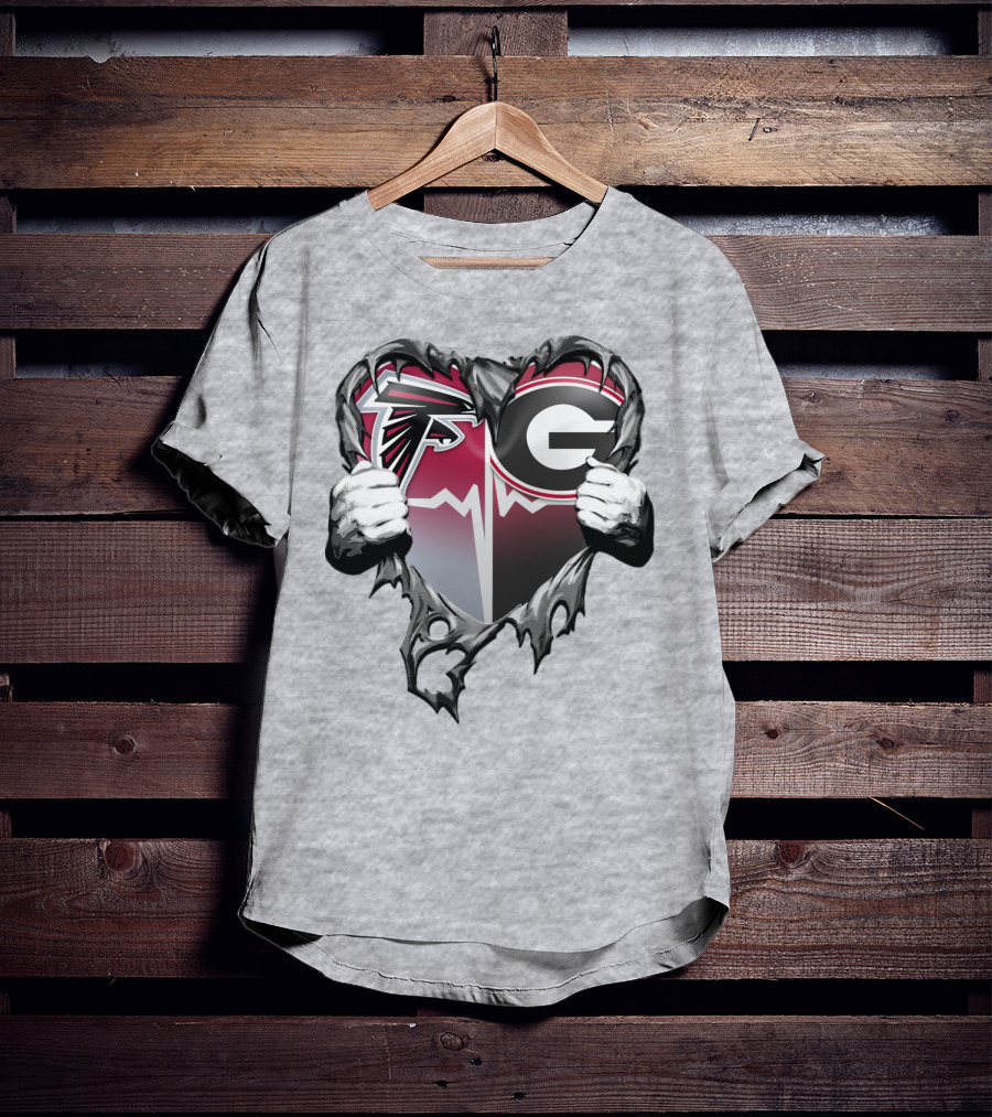 Atlanta Falcons Georgia Bulldogs Heart Torn T-Shirt