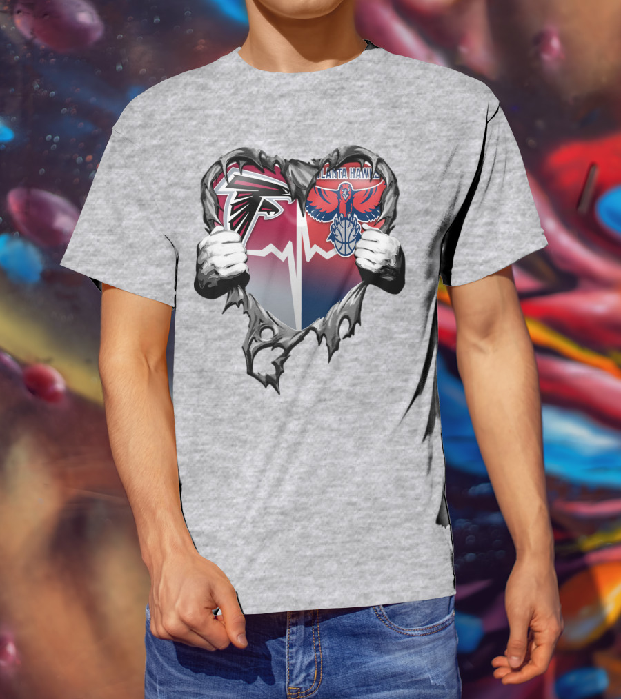 Atlanta Falcons Atlanta Hawks Heartbeat Rip Effect T-Shirt
