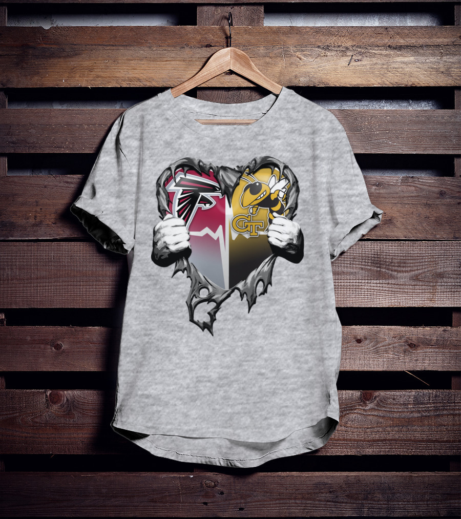 Falcons Georgia Tech Yellow Jackets Breaking Heart T-Shirt