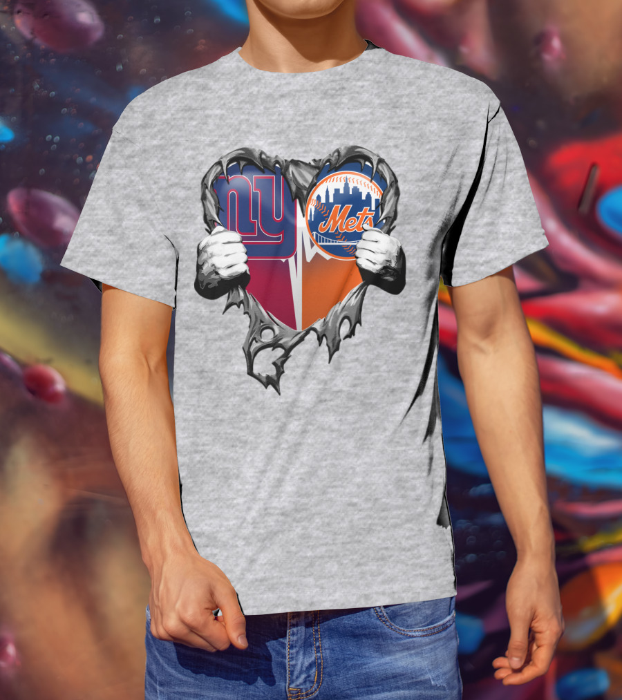 New York Giants Mets Heart Rip T-Shirt