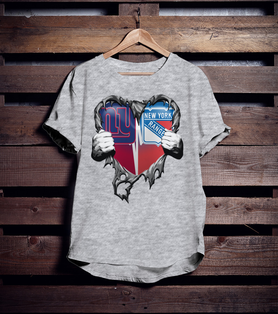 New York Giants And New York Rangers Heart Design Xatt064 T-Shirt