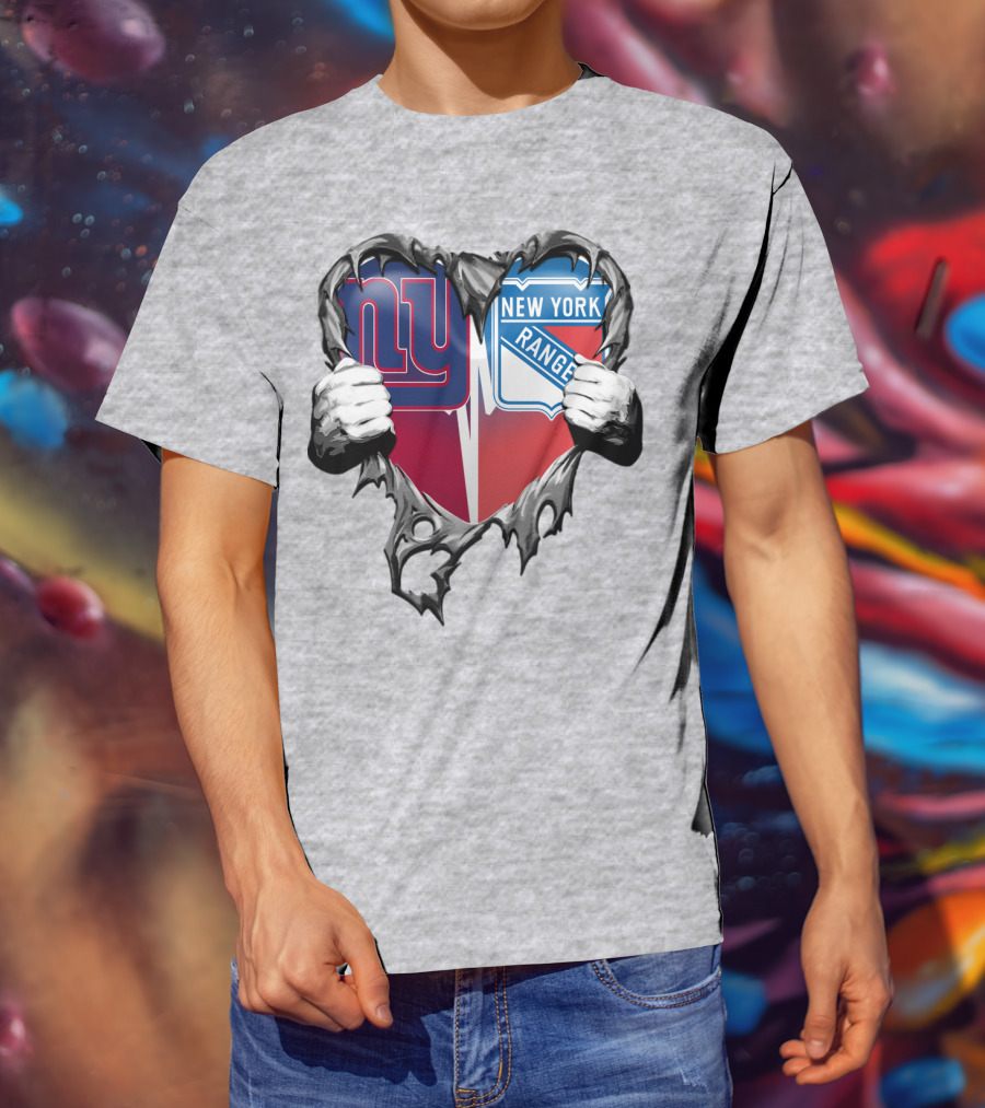 New York Giants And New York Rangers Heart Design Xatt064 T-Shirt