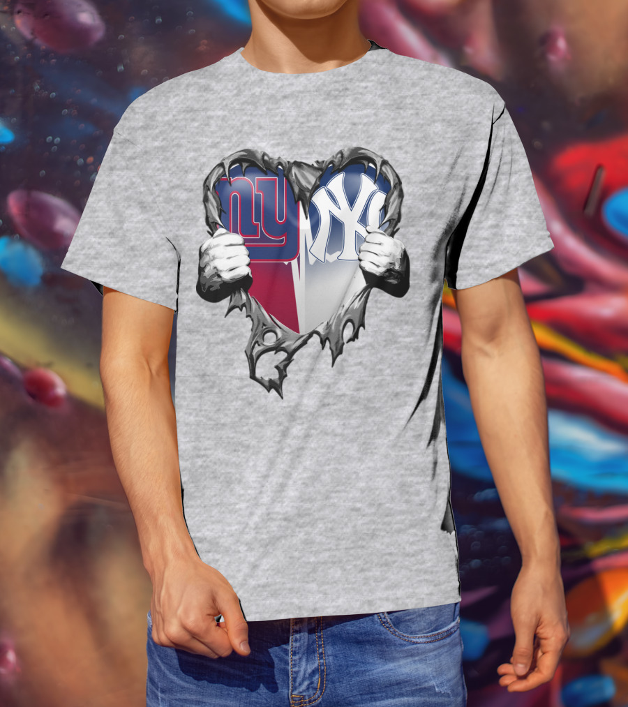 New York Giants Ny Yankees Heart T-Shirt