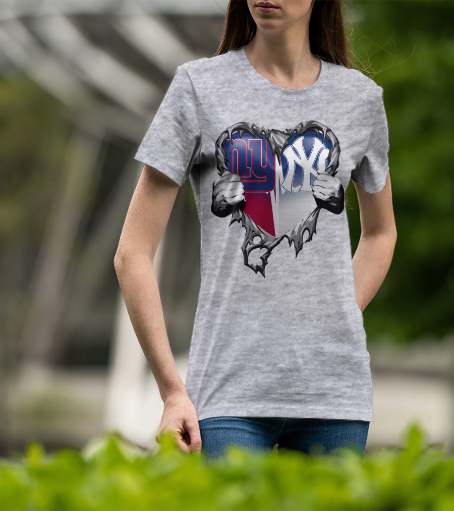 New York Giants Ny Yankees Heart T-Shirt