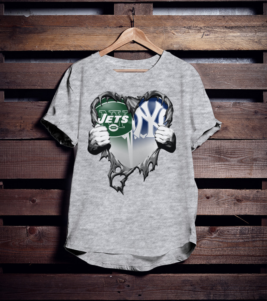 Jets And Yankees Heart Tear T-Shirt