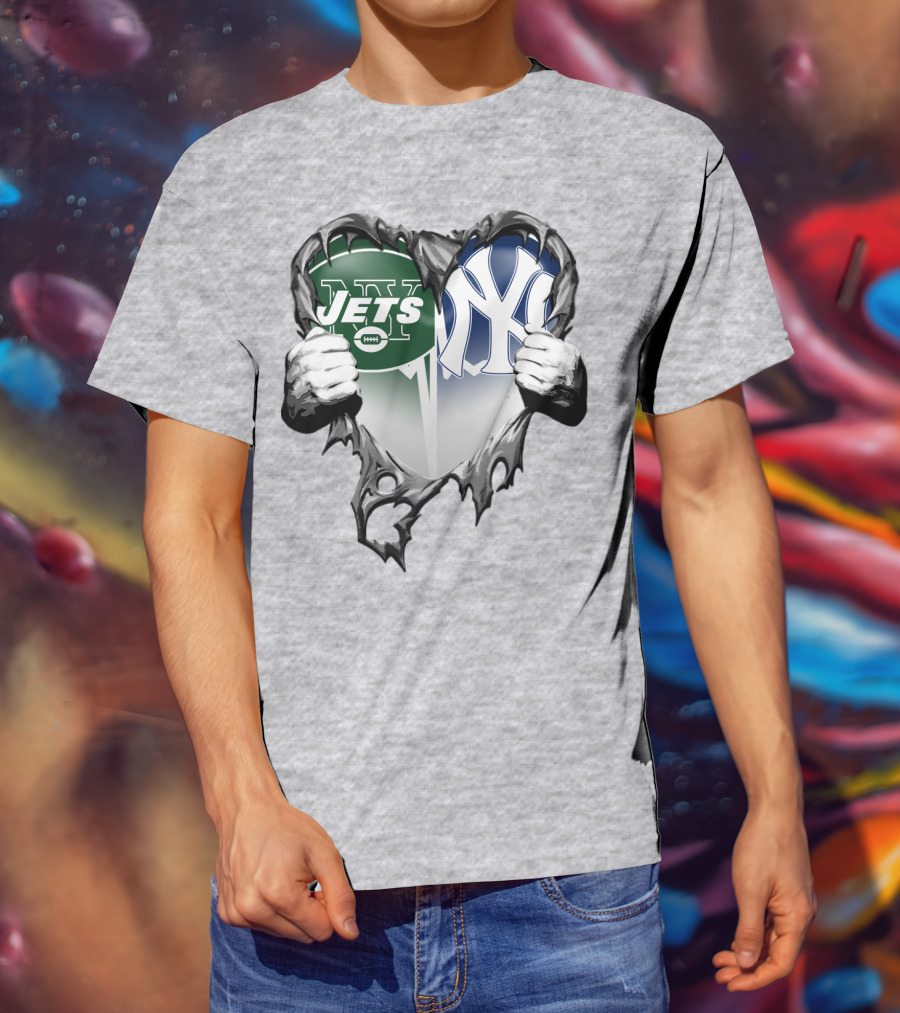 Jets And Yankees Heart Tear T-Shirt