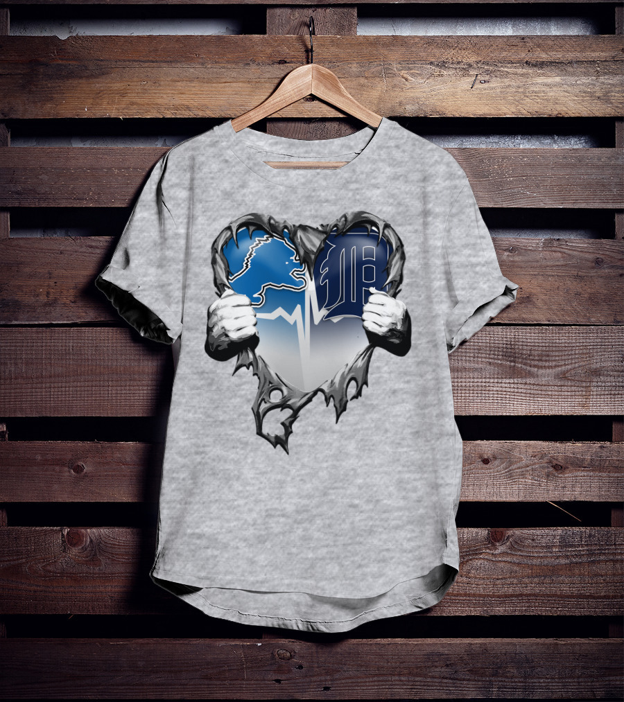 Lions Tigers Heartbeat Detroit Fan T-Shirt