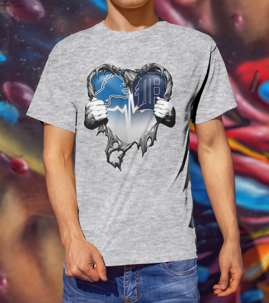 Lions Tigers Heartbeat Detroit Fan T-Shirt