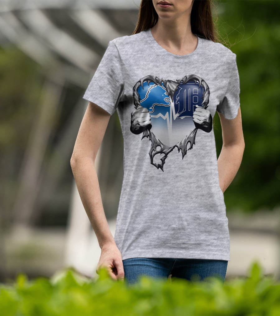Lions Tigers Heartbeat Detroit Fan T-Shirt