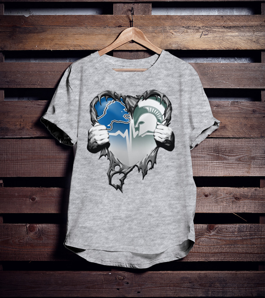 Detroit Lions And Michigan State Spartans Heart Logo Collaboration T-Shirt