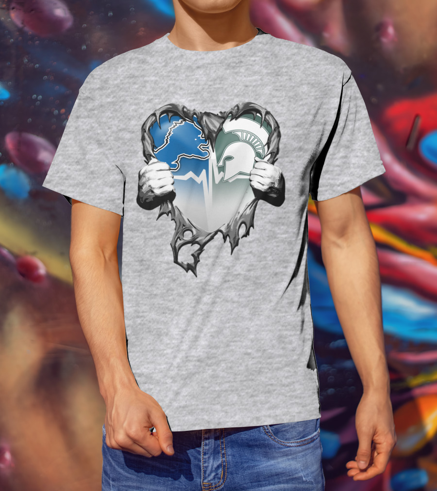 Detroit Lions And Michigan State Spartans Heart Logo Collaboration T-Shirt