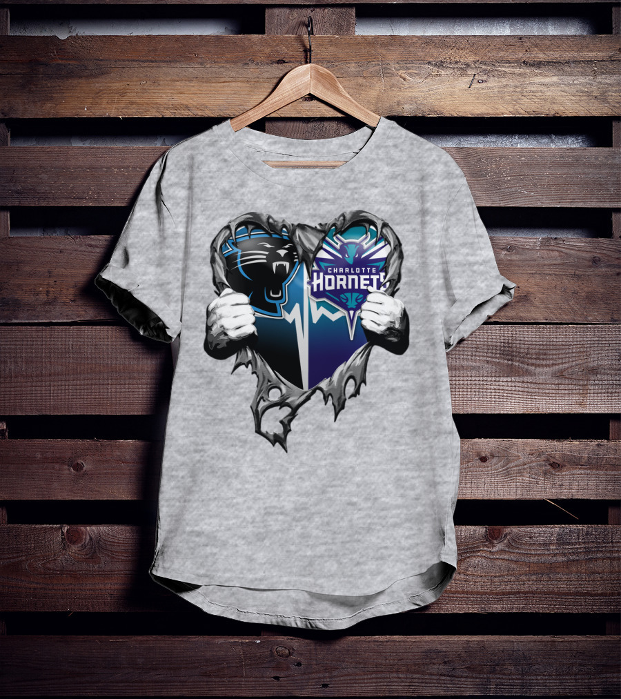 Carolina Panthers Charlotte Hornets Heart T-Shirt
