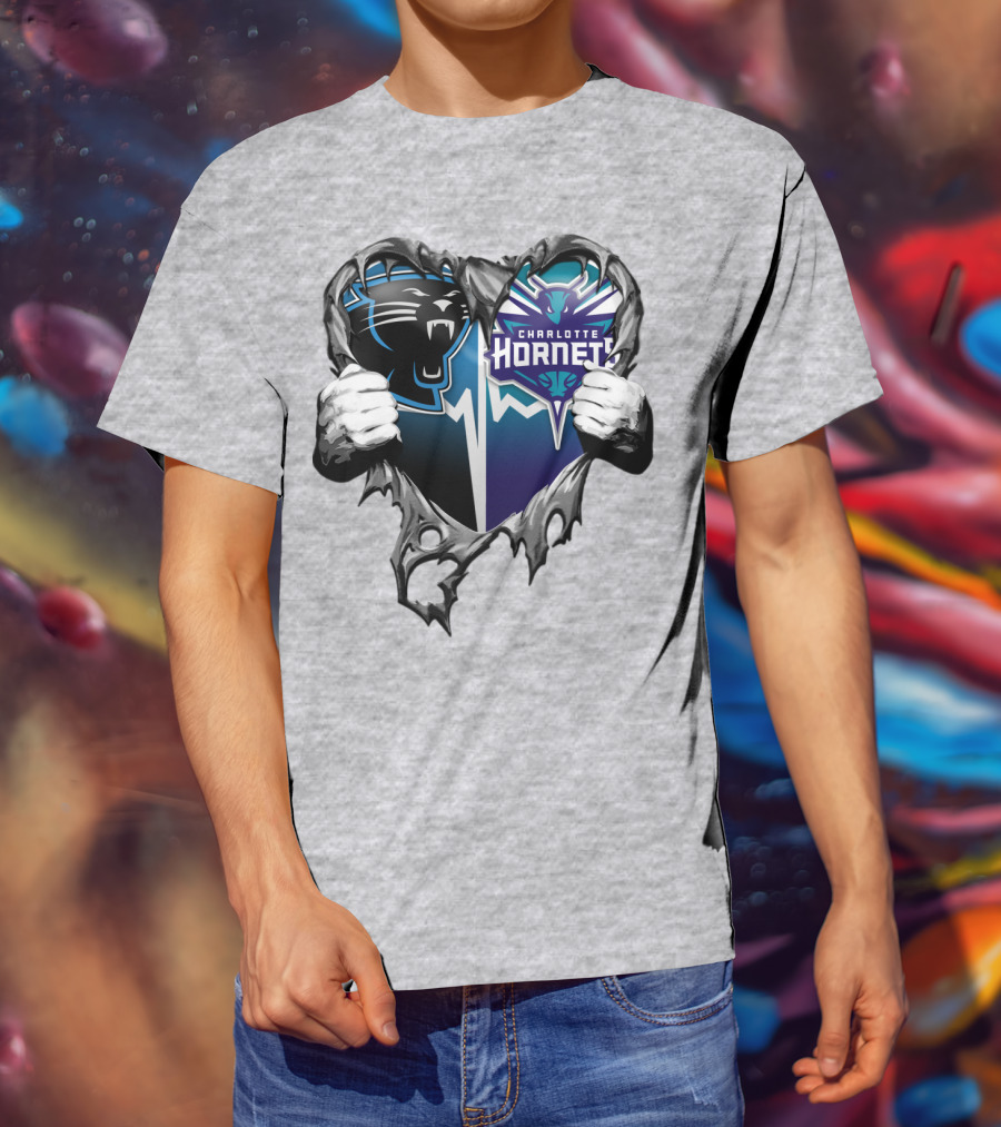 Carolina Panthers Charlotte Hornets Heart T-Shirt