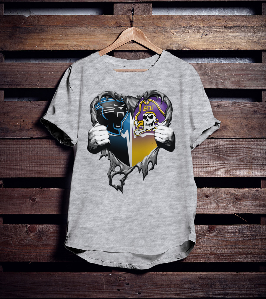 Carolina Panthers Ecu Pirates Torn Heart T-Shirt