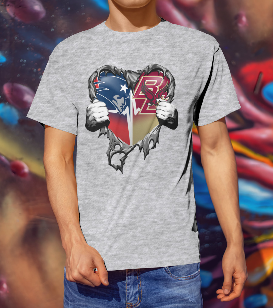 New England Patriots Boston College Eagles Heart T-Shirt