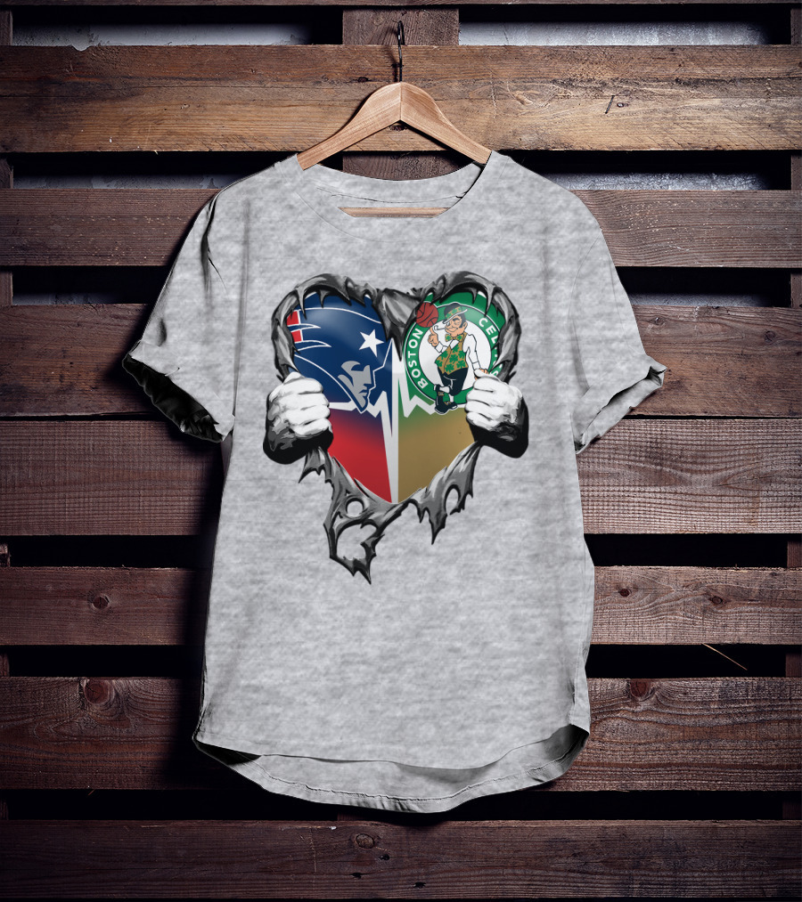 Patriots Celtics Heart Logos T-Shirt