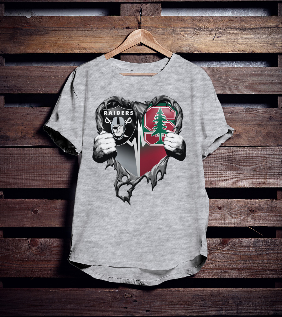Raiders Stanford Cardinal Heart Football Fusion T-Shirt