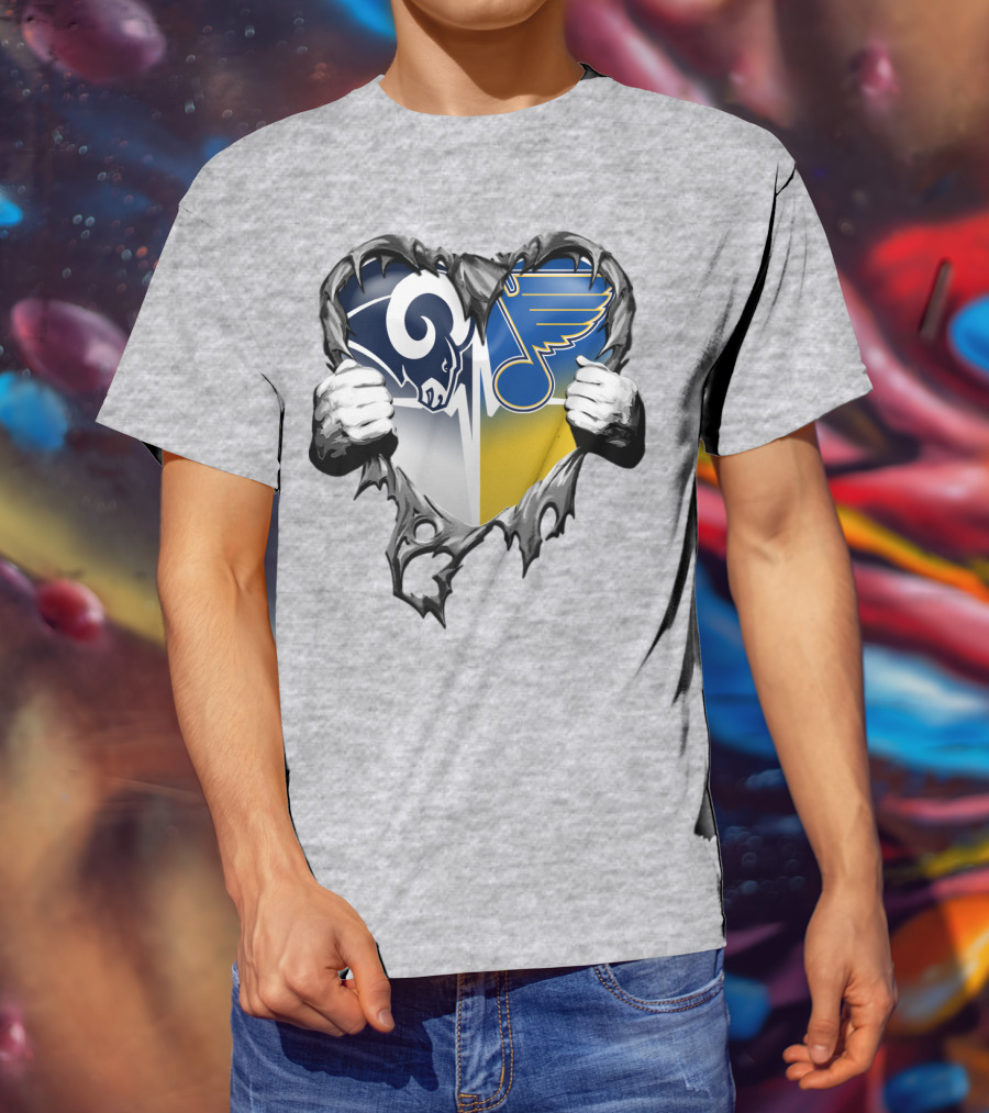 St. Louis Rams And Blues Heart Torn T-Shirt