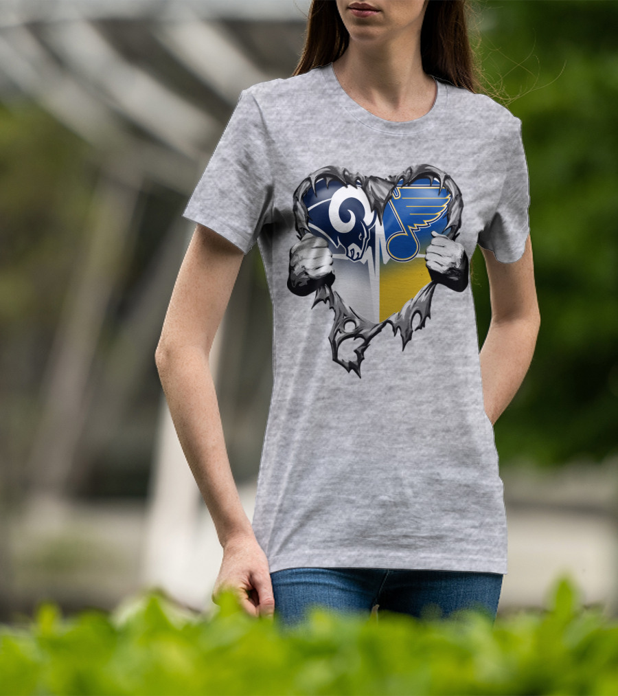 St. Louis Rams And Blues Heart Torn T-Shirt