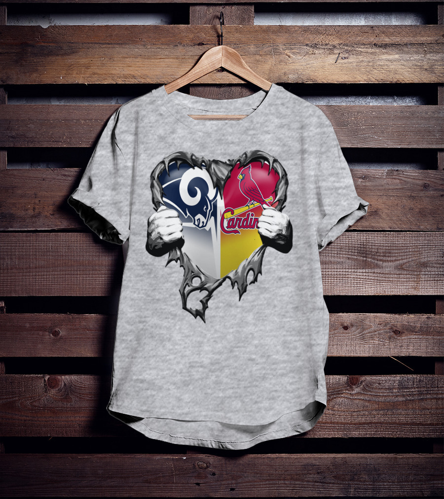Rams Cardinals Heart Rip Combo T-Shirt