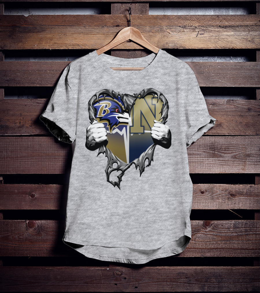 Baltimore Ravens Navy Midshipmen Heart T-Shirt