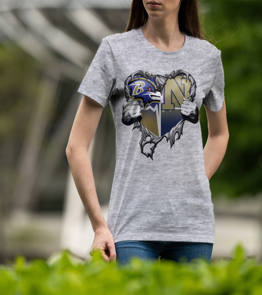 Baltimore Ravens Navy Midshipmen Heart T-Shirt