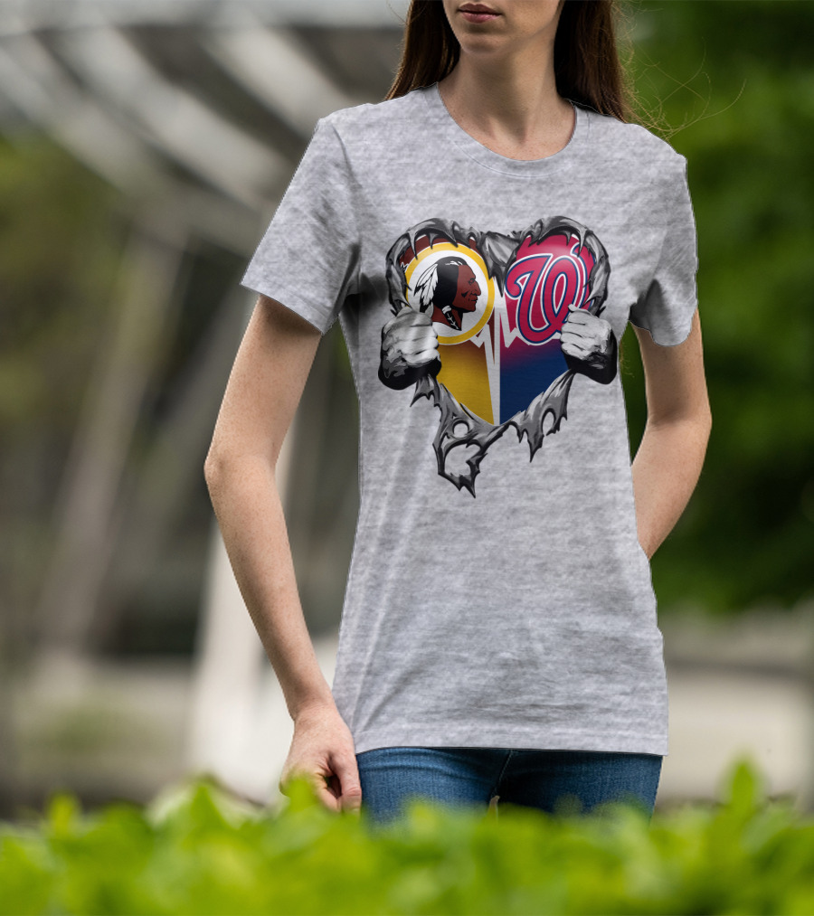 Washington Football Team And Nationals Heart Design Xatt105 T-Shirt