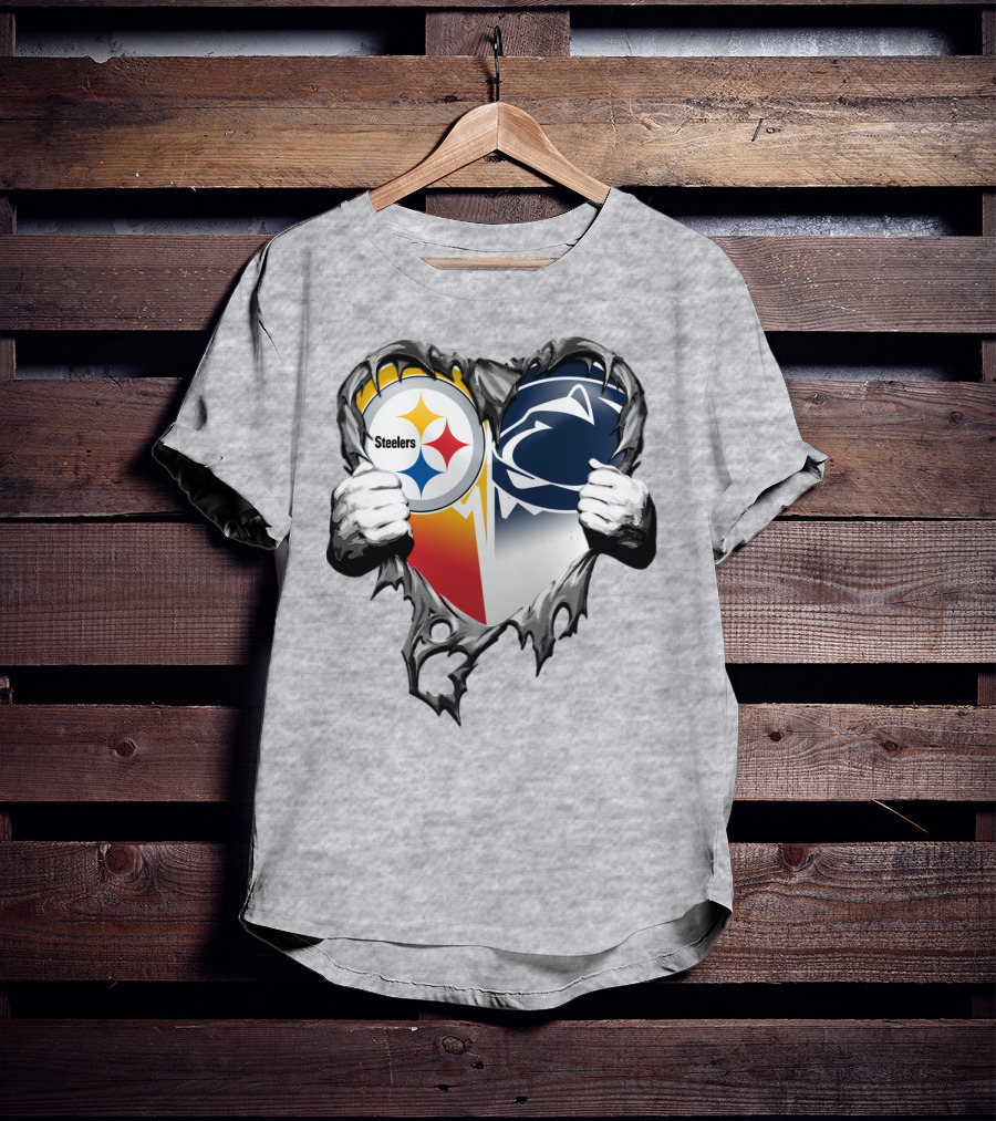 Steelers Penn State Heart Logo Hands T-Shirt