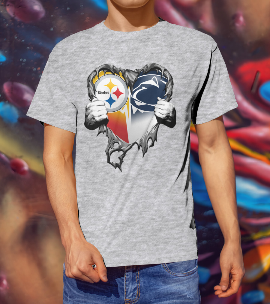 Steelers Penn State Heart Logo Hands T-Shirt