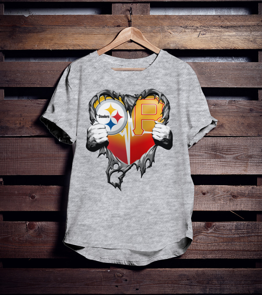 Steelers Pirates Heart Logo Fusion T-Shirt