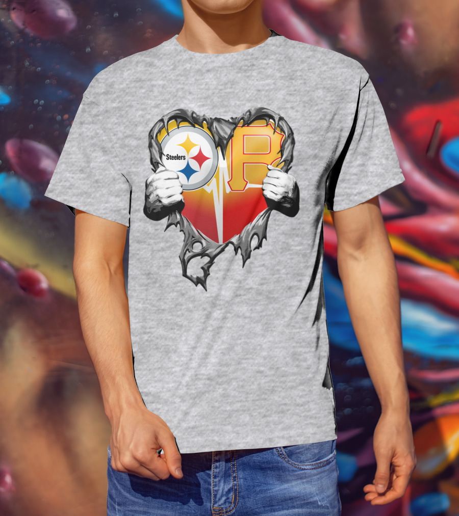 Steelers Pirates Heart Logo Fusion T-Shirt