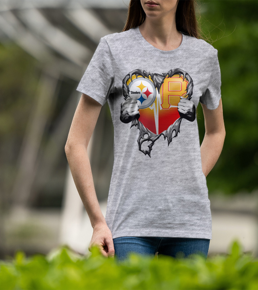 Steelers Pirates Heart Logo Fusion T-Shirt