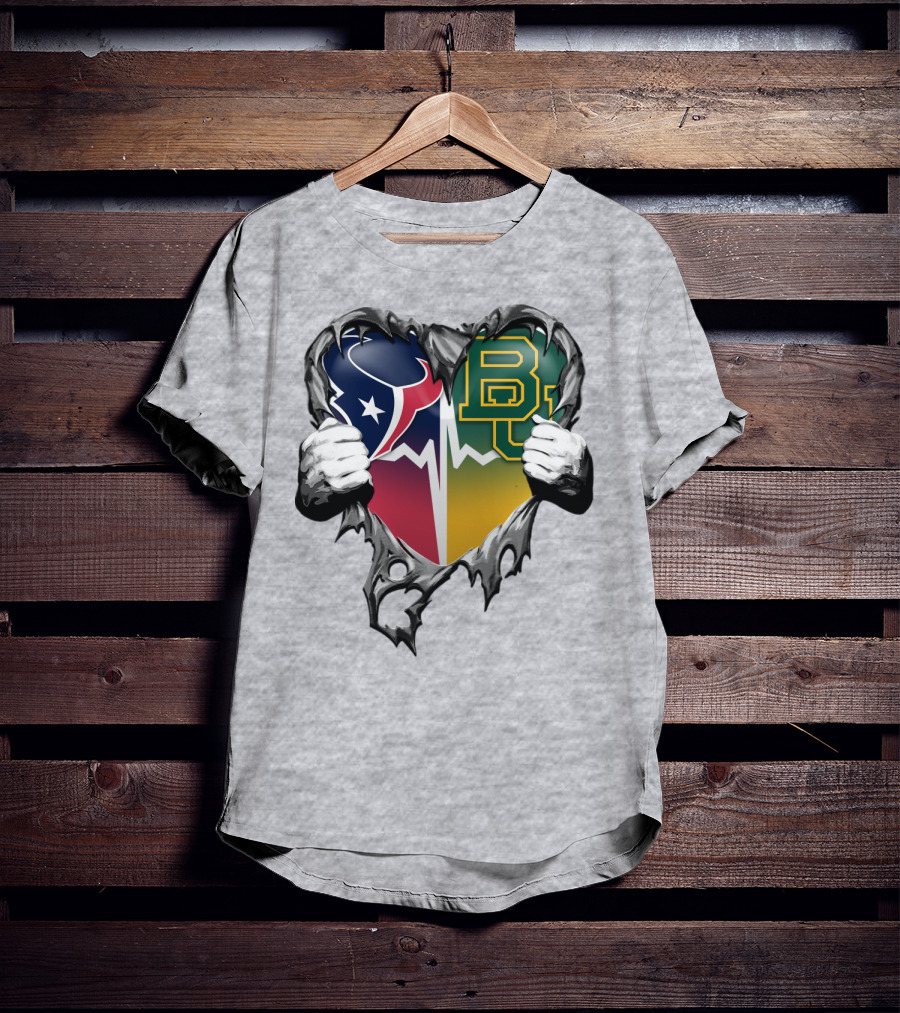 Houston Texans Baylor Bears Heart Rip T-Shirt