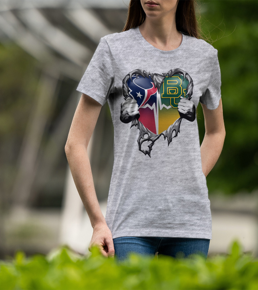 Houston Texans Baylor Bears Heart Rip T-Shirt
