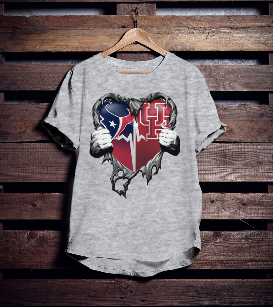 Houston Texans Uh Cougars Heart Teardown T-Shirt