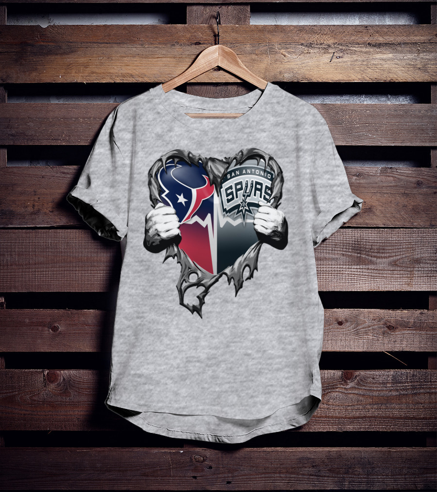 Houston Texans San Antonio Spurs Heart Design Xatt119 T-Shirt