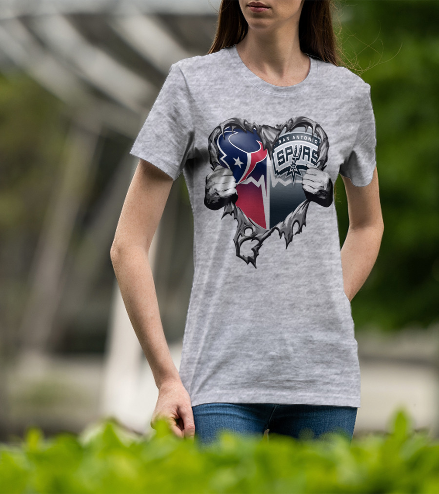 Houston Texans San Antonio Spurs Heart Design Xatt119 T-Shirt