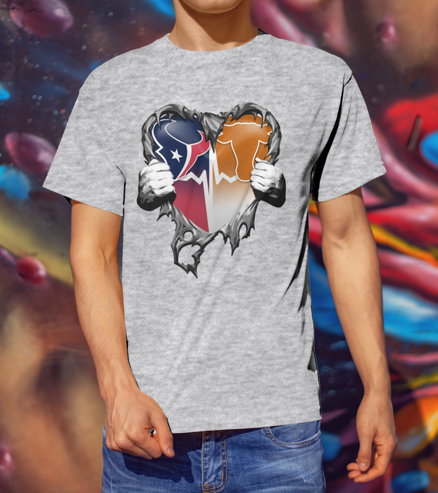 Houston Texans Dallas Cowboys Split Heart T-Shirt