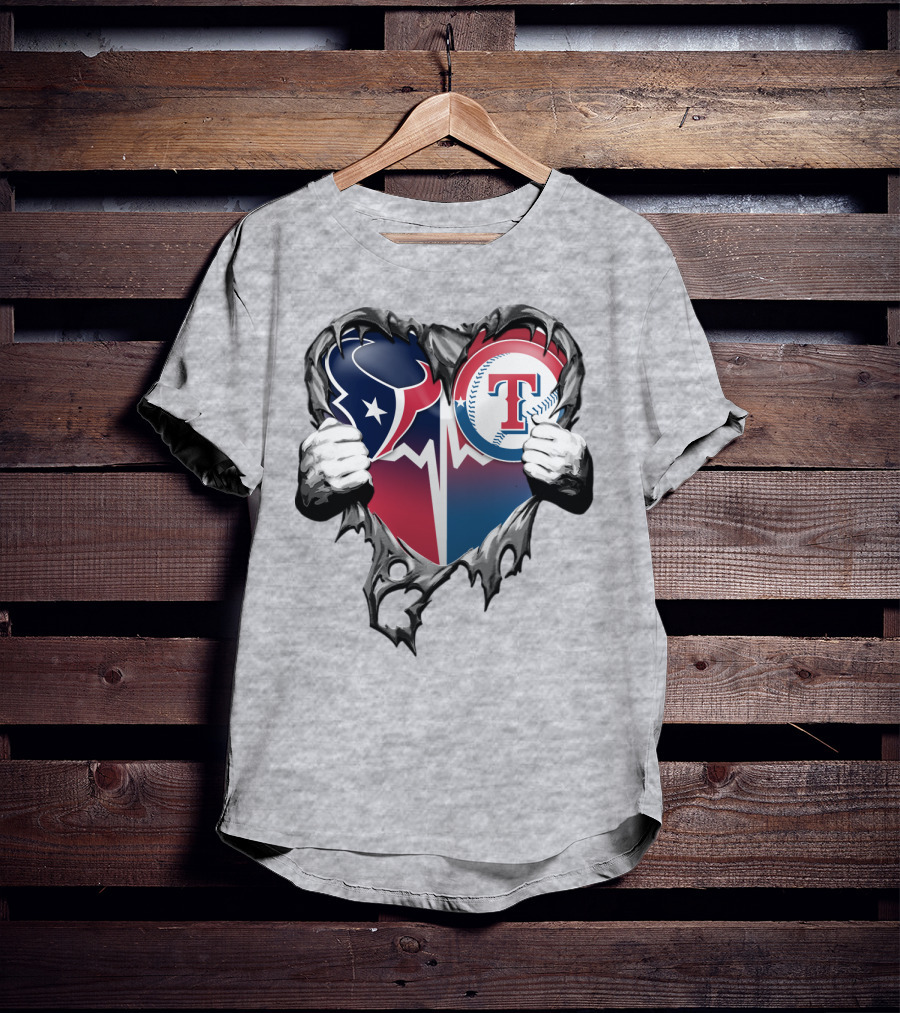 Houston Texans And Texas Rangers Heart T-Shirt
