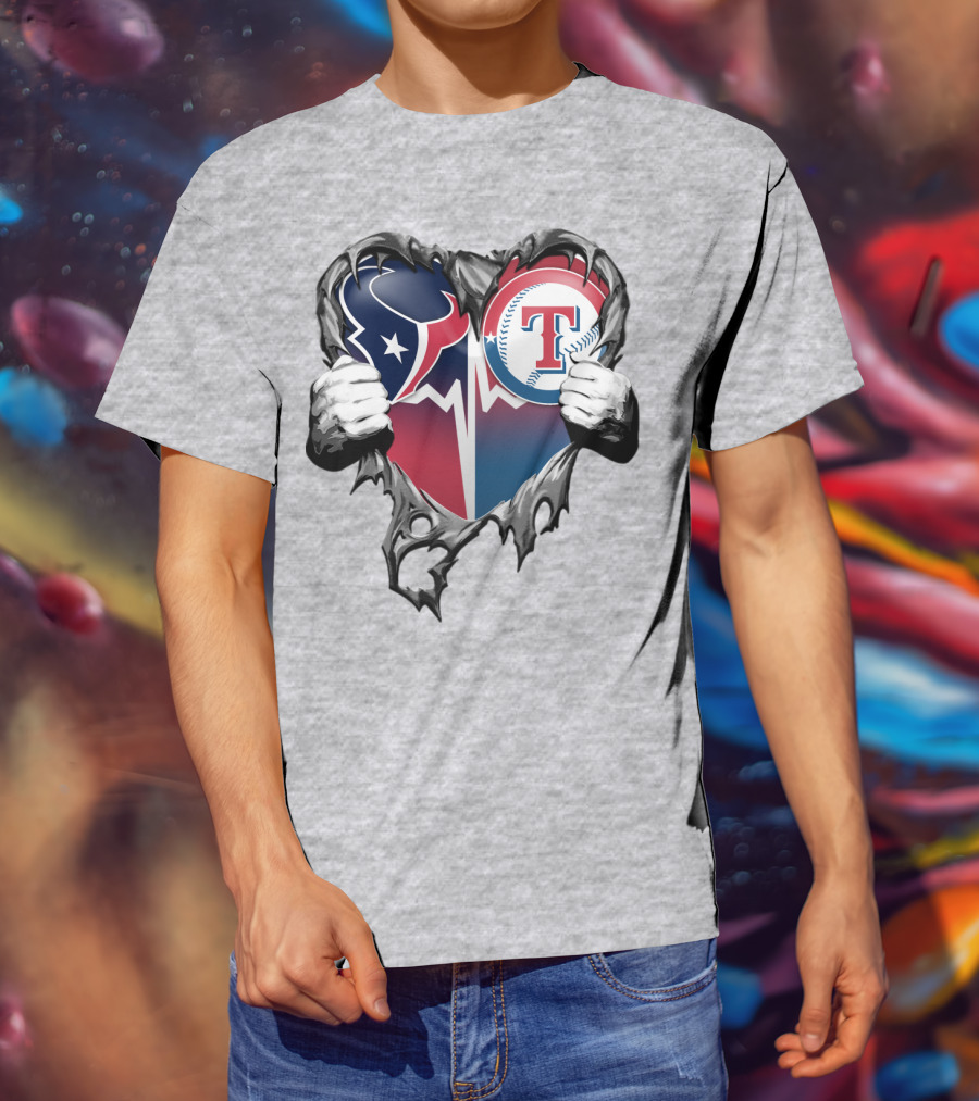 Houston Texans And Texas Rangers Heart T-Shirt