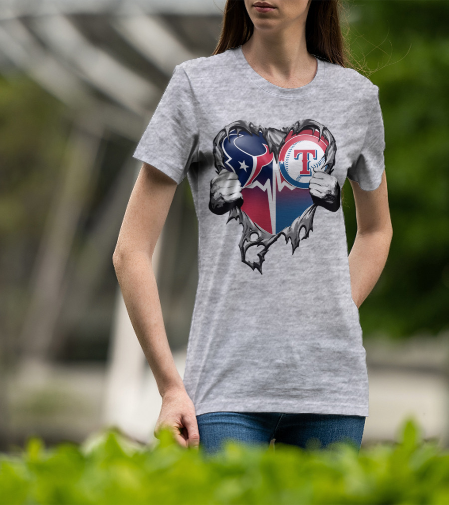 Houston Texans And Texas Rangers Heart T-Shirt