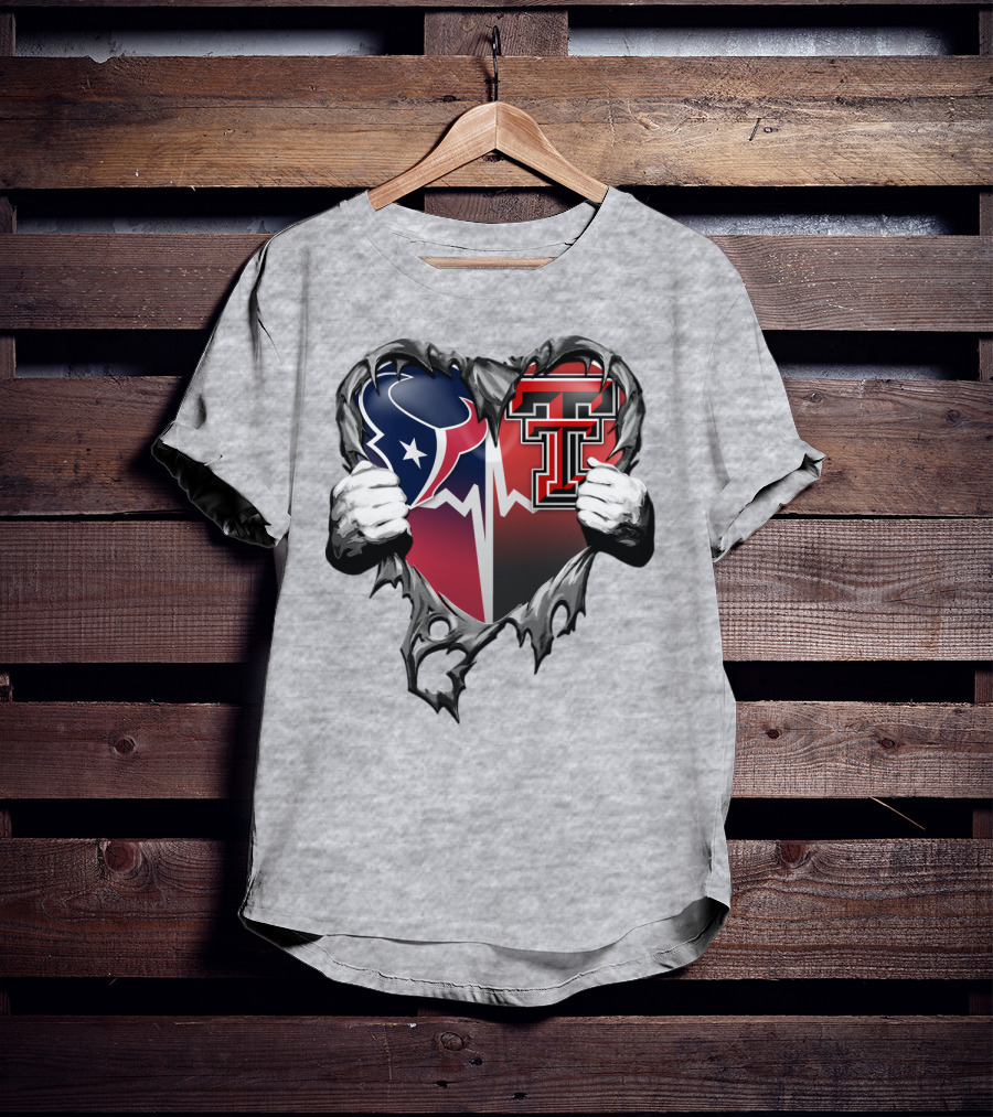 Houston Texans Texas Tech Heart Logo Peeling T-Shirt