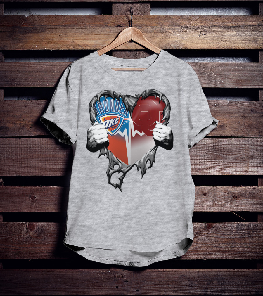 Oklahoma City Thunder Ou Sooners Torn Heart T-Shirt