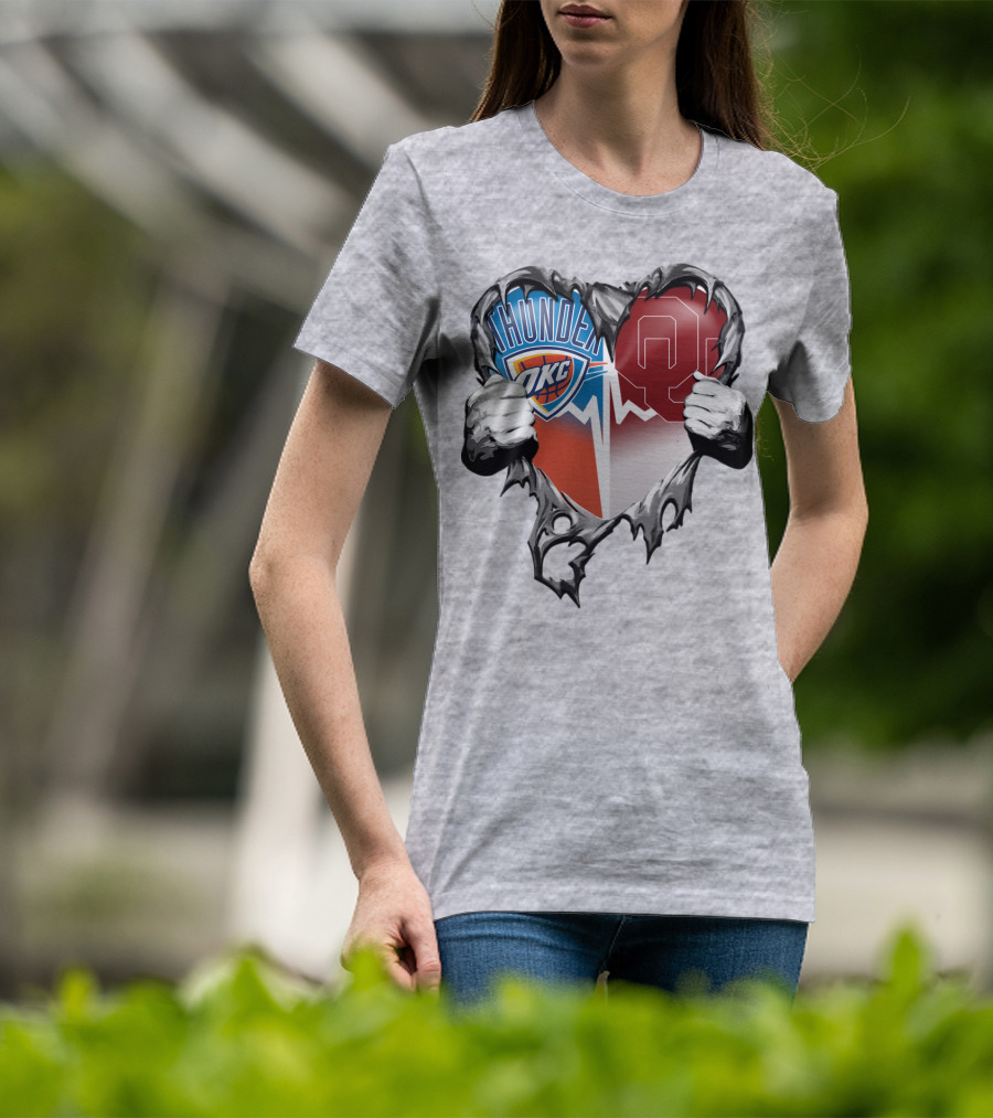 Oklahoma City Thunder Ou Sooners Torn Heart T-Shirt